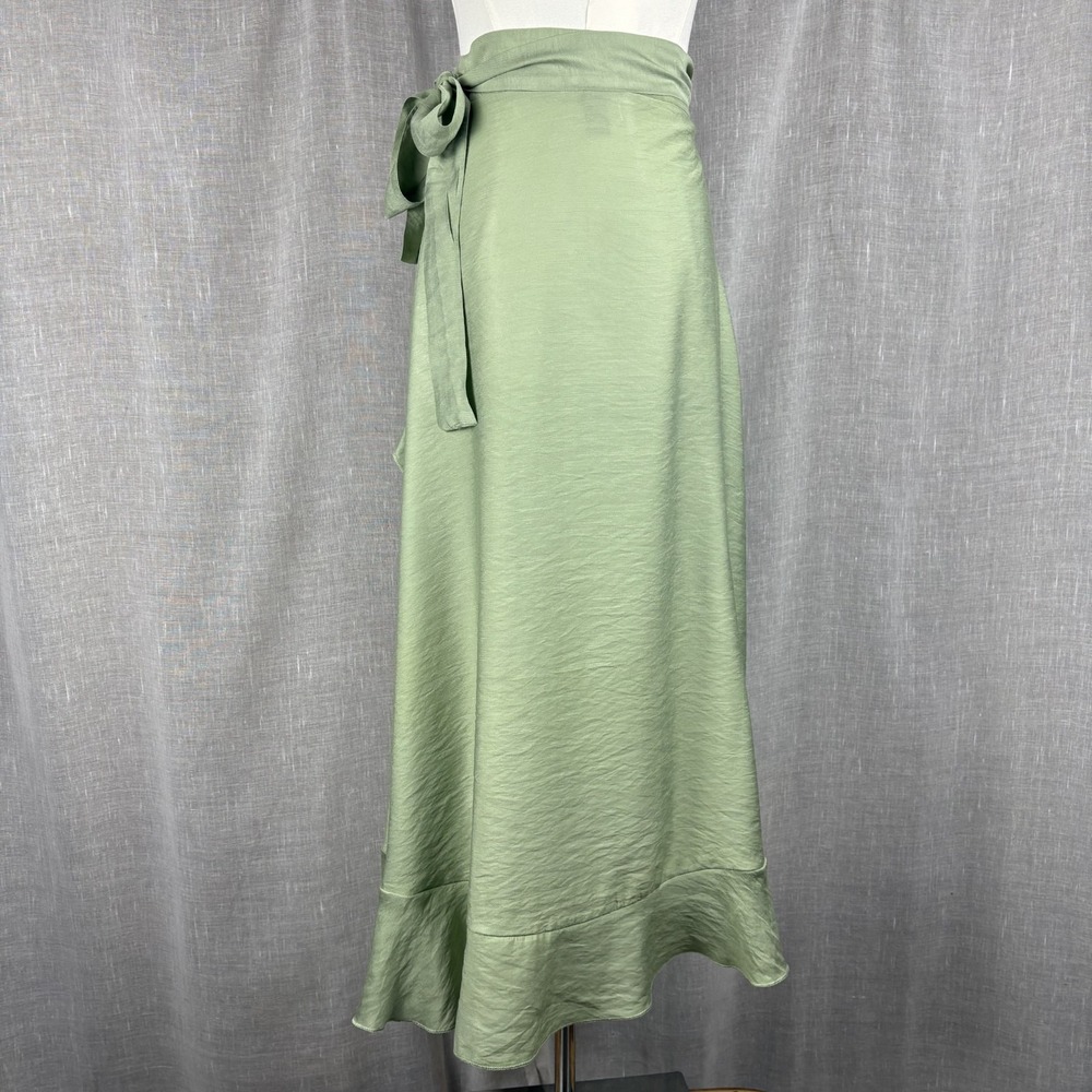 Sage Green Maxi Wrap Skirt Ruffle Hem Boho Cottagecore Fairy Coquette Size S - Picture 9 of 10